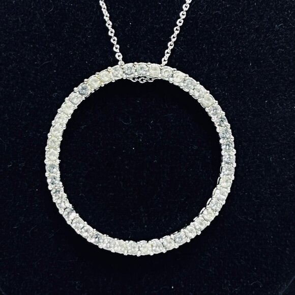 Silver Tone Necklace With Rhinestone Circle Pendant Signed NR (5571) - Picture 2 of 7